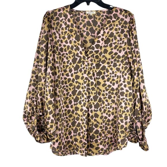 Jodifl Womens Blouse M Leopard Print Long Bubble Sleeve Relaxed Fit Work Career - Picture 2 of 9